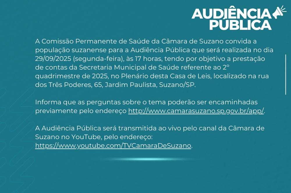 convite para audiencia publica dia 29 de setembro para prestacao de contas saude