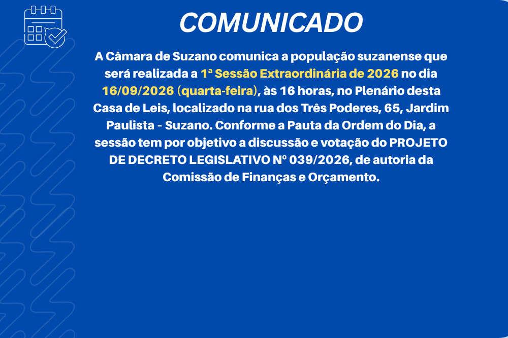 Comunicado sobre sessaõ extraordinária dia 16/09/2026