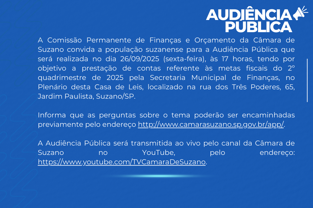 convite para audiencia publica dia 26 de setembro para prestacao de contas financas