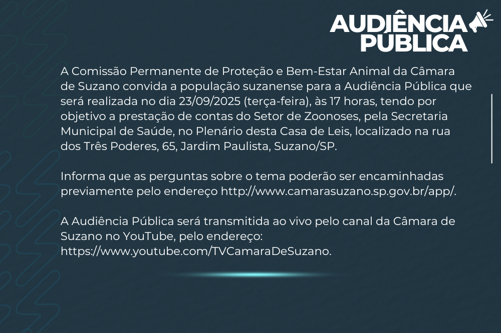 convite para audiencia publica dia 23 de setembro para prestacao de contas zoonose