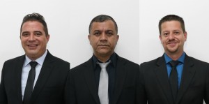 Vereadores da Comissão de Administração Pública em 2017: Leandro Alves de Faria (PR), o Leandrinho (presidente); Antonio Rafael Morgado (PDT), o professor Toninho Morgado (relator); e Marcos Antonio dos Santos (PTB), o Maizena Dunga Vans (membro). Fotos: Ricardo Bittner