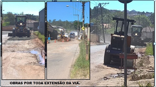   Descrição da imagem #PraCegoVer: três fotos em sequência da estrada Fazenda Viaduto com máquinas. Foto: AI pastor Alceu Cardoso.